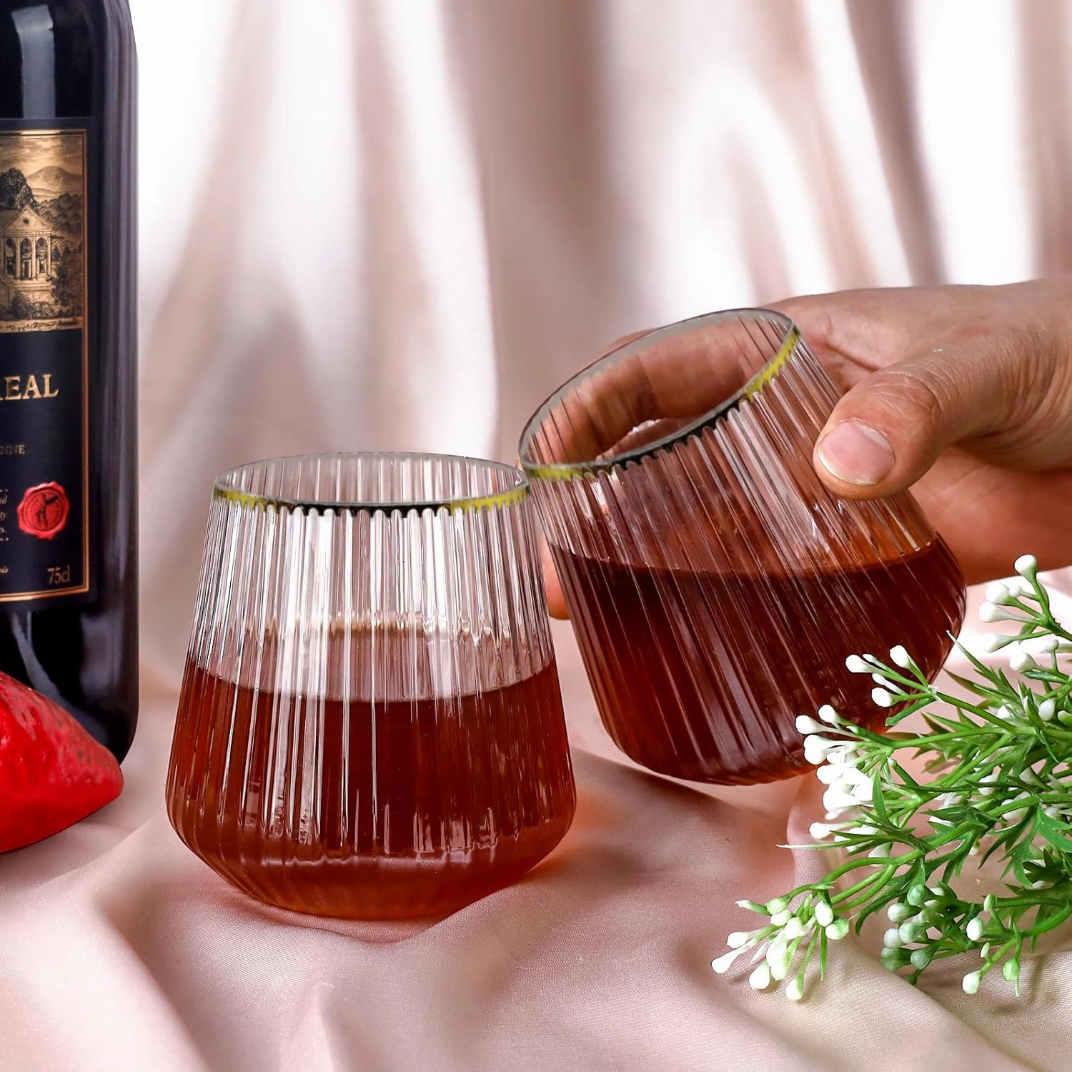 40 Pack Plastic Ribbed Wine Glasses, 14Oz Origami Disposable Wine Glasses Unbreakable Clear Plastic Cocktail Glasses Recyclable Shatterproof Reusable Wine Cups (NOT dishwasher-safe!)