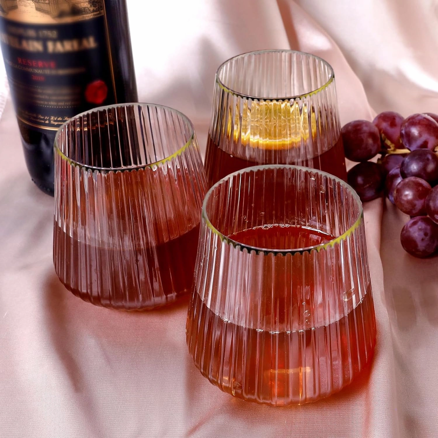 40 Pack Plastic Ribbed Wine Glasses, 14Oz Origami Disposable Wine Glasses Unbreakable Clear Plastic Cocktail Glasses Recyclable Shatterproof Reusable Wine Cups (NOT dishwasher-safe!)