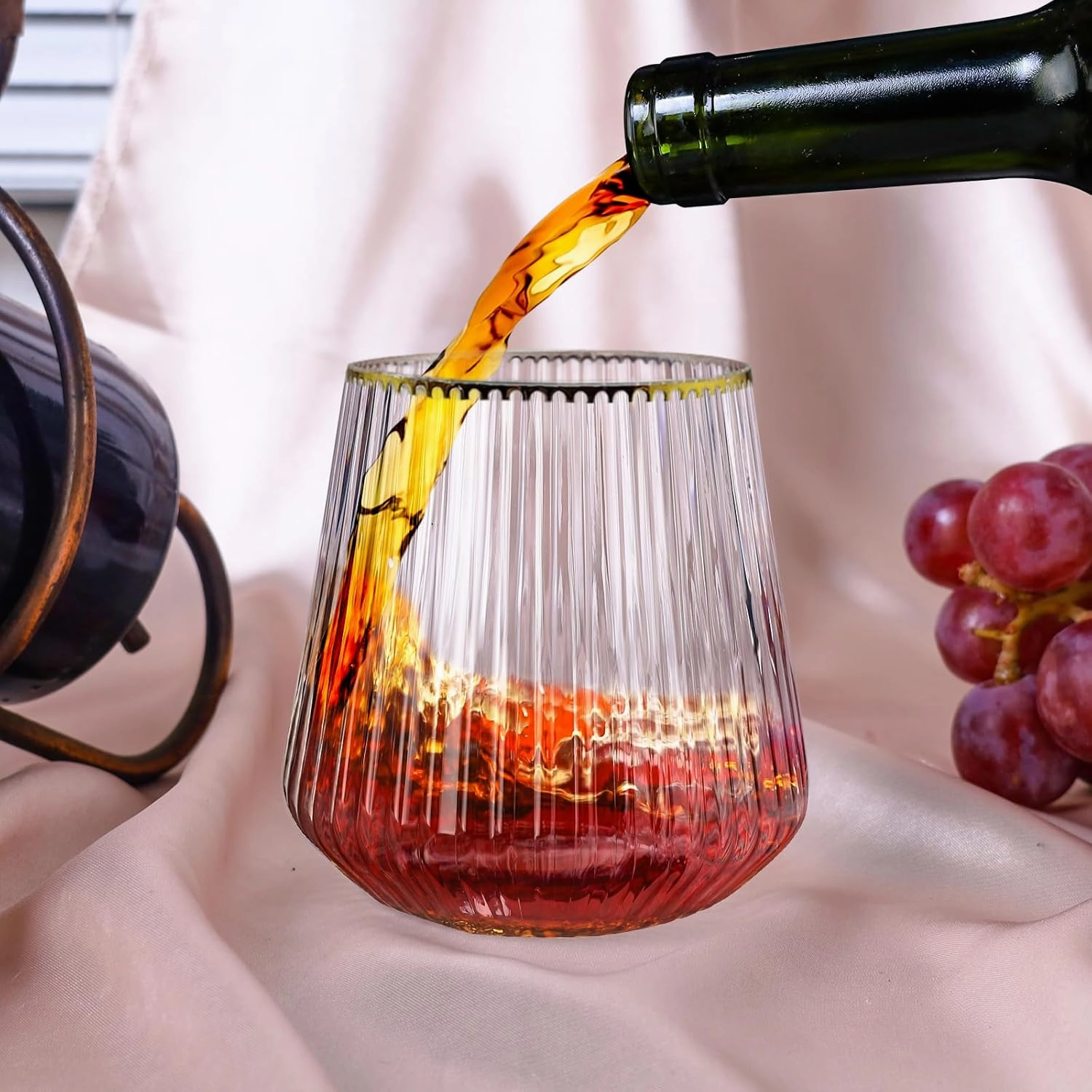 40 Pack Plastic Ribbed Wine Glasses, 14Oz Origami Disposable Wine Glasses Unbreakable Clear Plastic Cocktail Glasses Recyclable Shatterproof Reusable Wine Cups (NOT dishwasher-safe!)