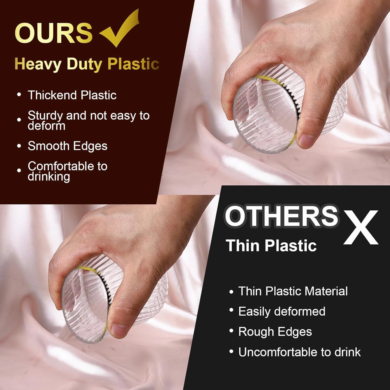 40 Pack Plastic Ribbed Wine Glasses, 14Oz Origami Disposable Wine Glasses Unbreakable Clear Plastic Cocktail Glasses Recyclable Shatterproof Reusable Wine Cups (NOT dishwasher-safe!)