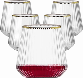 40 Pack Plastic Ribbed Wine Glasses, 14Oz Origami Disposable Wine Glasses Unbreakable Clear Plastic Cocktail Glasses Recyclable Shatterproof Reusable Wine Cups (NOT dishwasher-safe!)