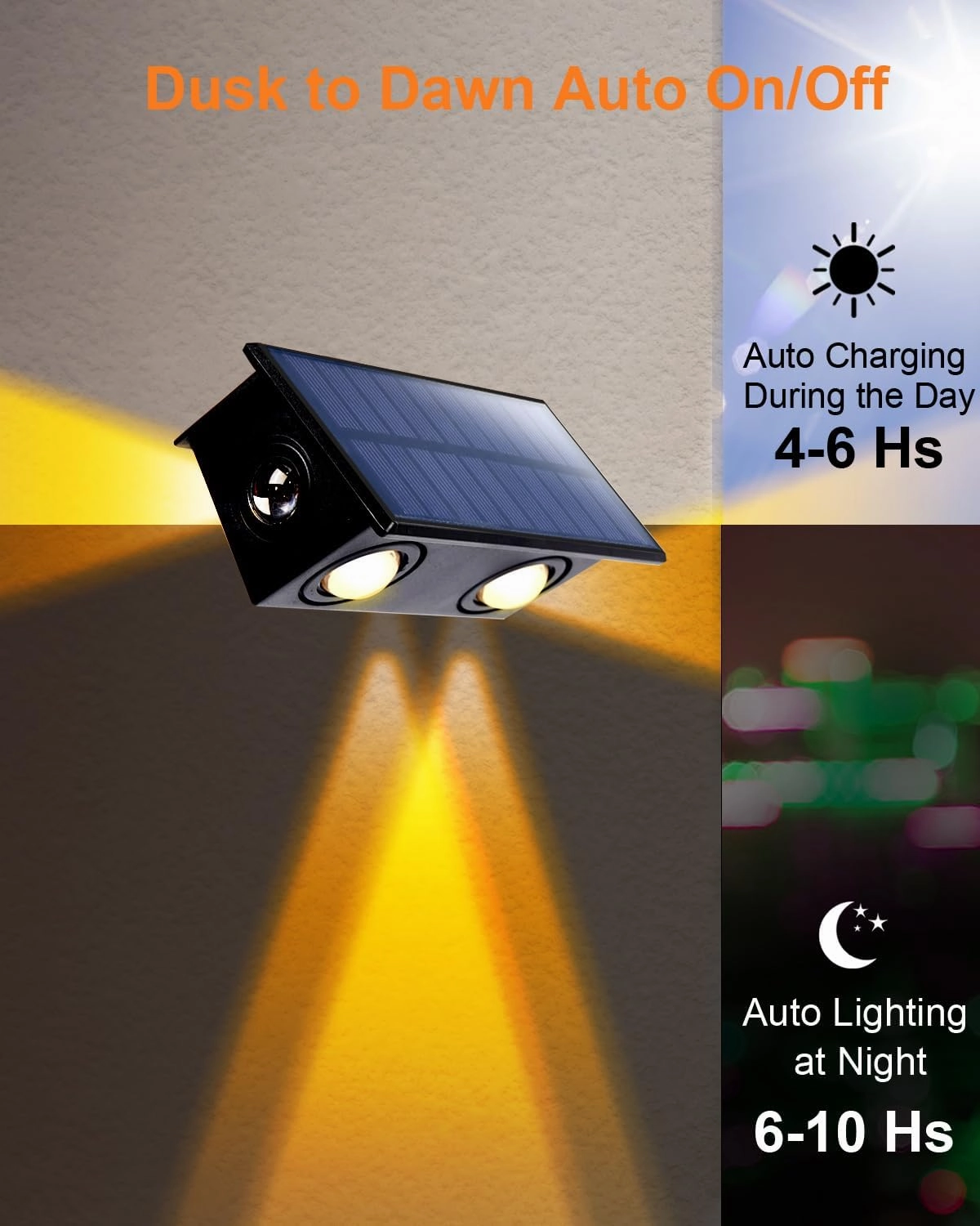 4 Pack 3-Side Solar Fence Lights Outdoor Waterproof with Warm White LED Spot Lens, for Wall, Deck, Patio, Yard, Rail, Garage, Pool, Designed for Enhanced Security, Easy Install