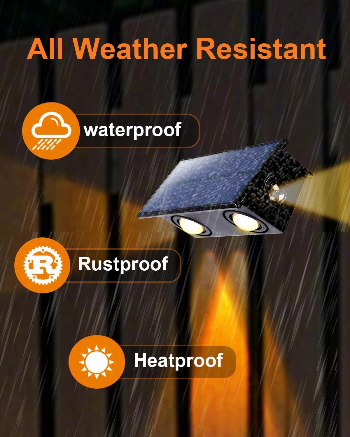 4 Pack 3-Side Solar Fence Lights Outdoor Waterproof with Warm White LED Spot Lens, for Wall, Deck, Patio, Yard, Rail, Garage, Pool, Designed for Enhanced Security, Easy Install
