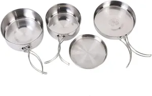 4Pcs Outdoor Camping Cooking Pots Kit Camping Stainless Steel Cookware with 2 Cooking Pot/Frying Pan/Lid