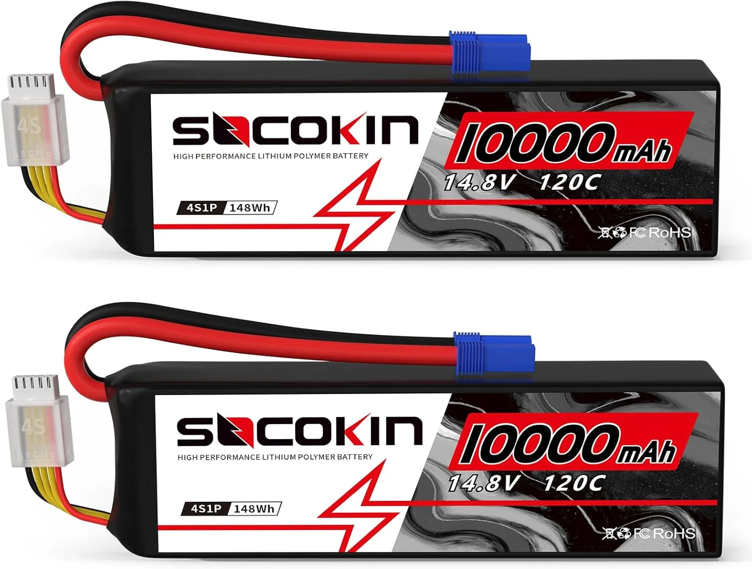 4S LiPo Battery 14.8V 10000mAh 120C 4S Lipo Batteries with EC5 Connector Soft Case for Arrma Axial Losi 1/5 1/6 1/7 Scale RC Car Truck Boat Airplane Helicopter Quadcopter Models 2 Pack