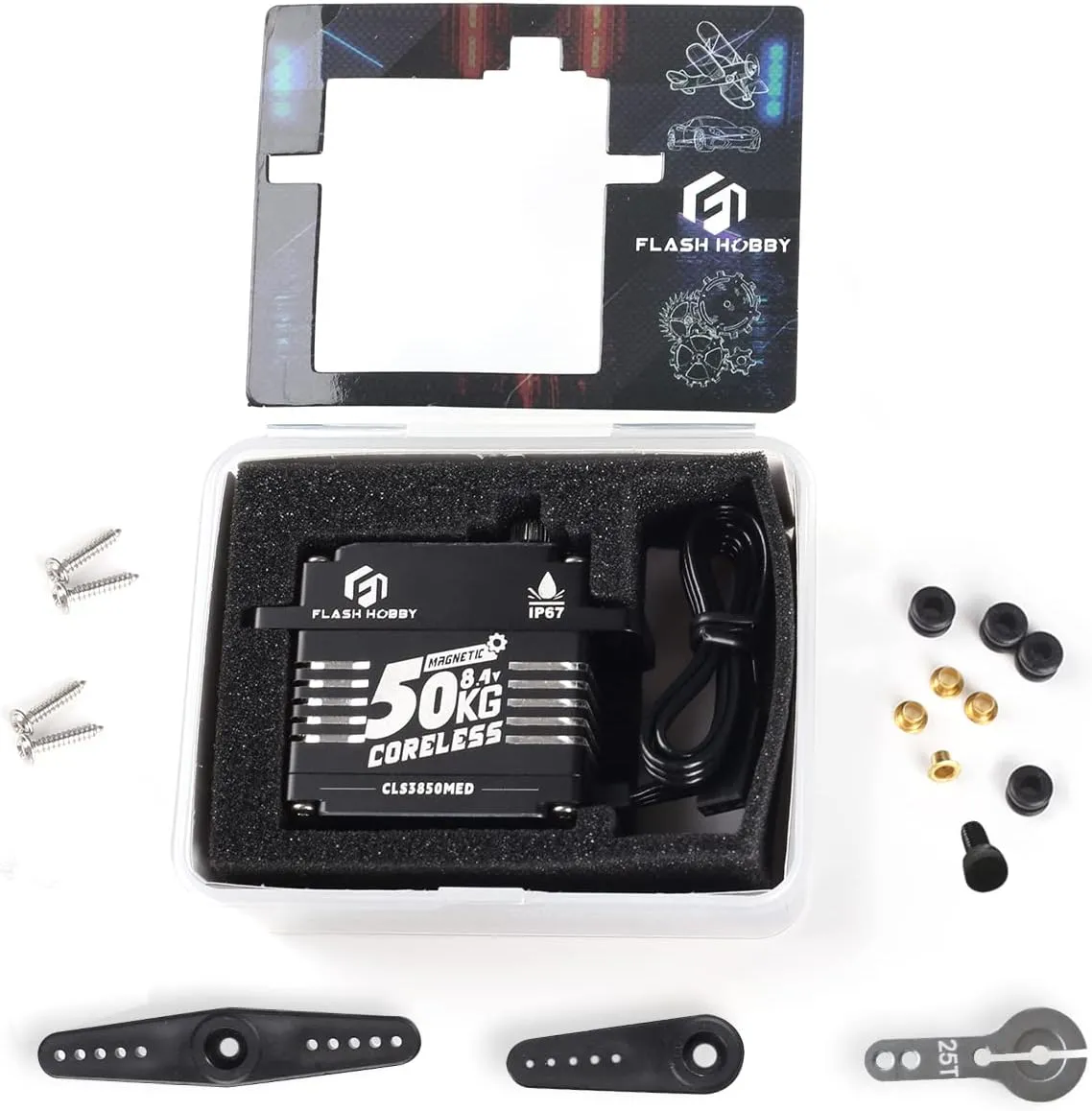 50KG Coreless Servo 8.4V High Torque Servo, Full Metal Gear Servo with IP67 Waterproof & Magnetic Support Sanwa SSR/NB4/Futaba for 1/8 1/10 Scale RC Crawler Cars, Trucks & Robotic Parts(270°)