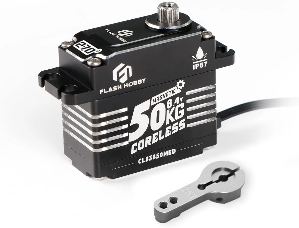 50KG Coreless Servo 8.4V High Torque Servo, Full Metal Gear Servo with IP67 Waterproof & Magnetic Support Sanwa SSR/NB4/Futaba for 1/8 1/10 Scale RC Crawler Cars, Trucks & Robotic Parts(270°)