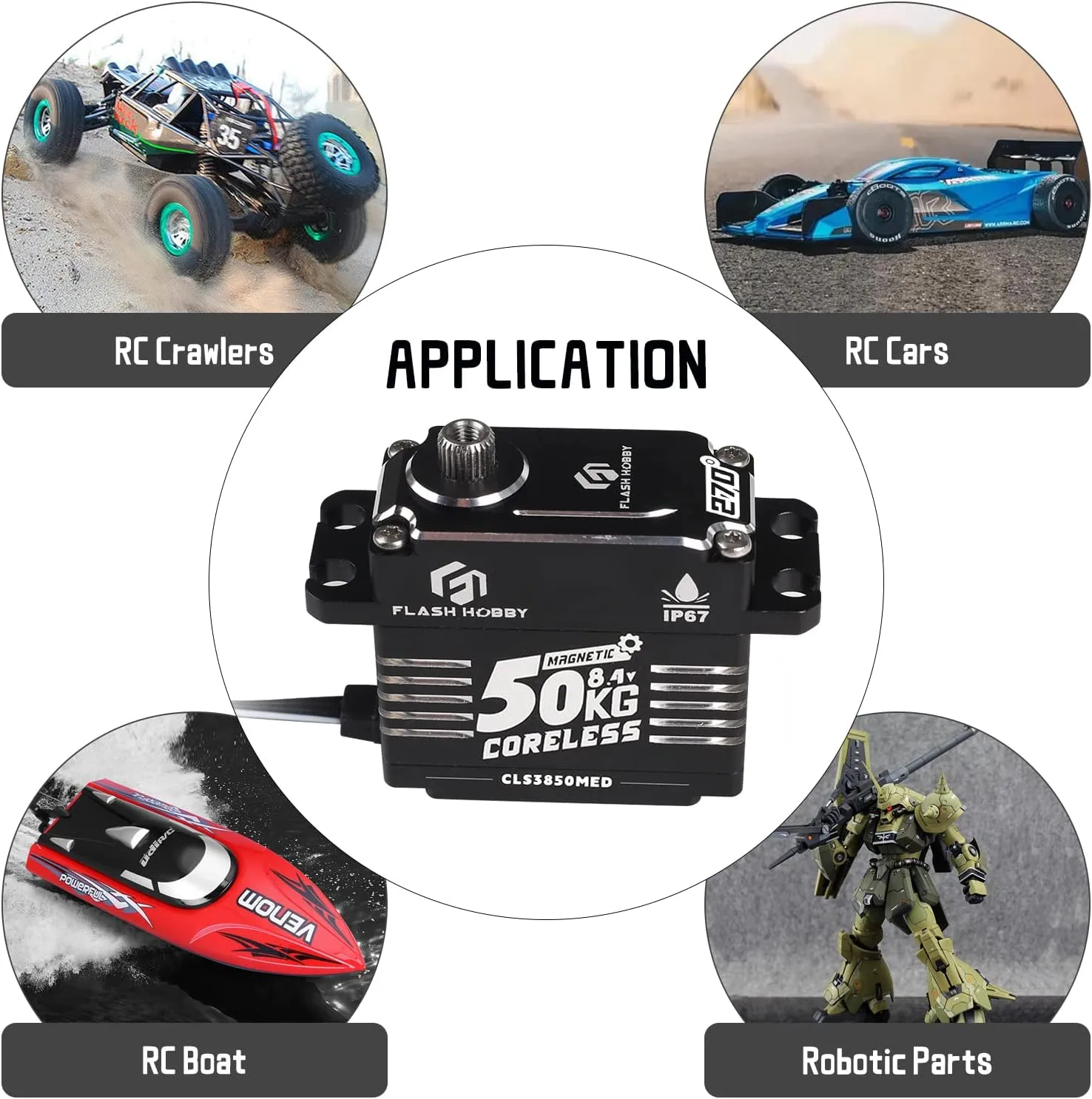 50KG Coreless Servo 8.4V High Torque Servo, Full Metal Gear Servo with IP67 Waterproof & Magnetic Support Sanwa SSR/NB4/Futaba for 1/8 1/10 Scale RC Crawler Cars, Trucks & Robotic Parts(270°)