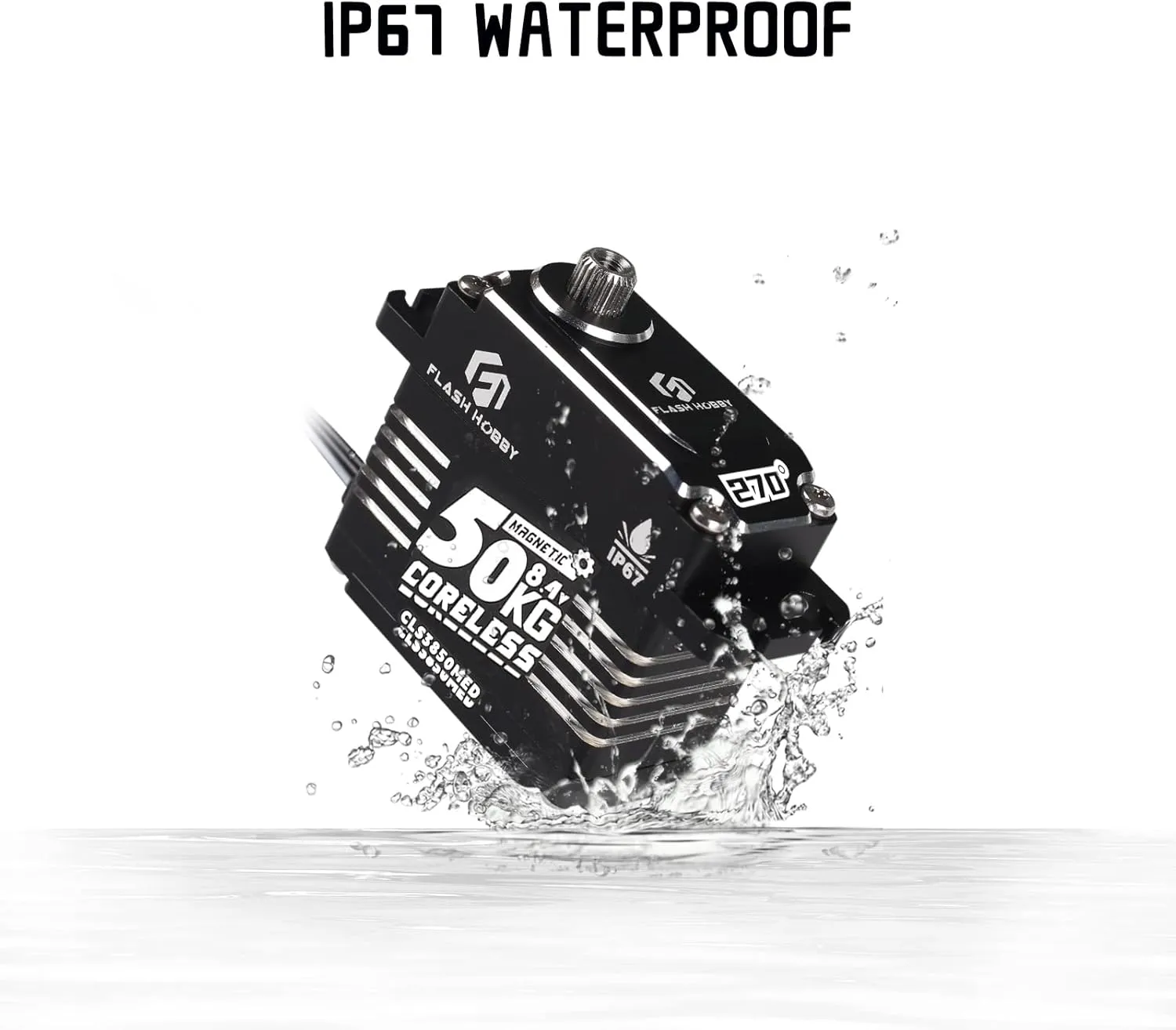 50KG Coreless Servo 8.4V High Torque Servo, Full Metal Gear Servo with IP67 Waterproof & Magnetic Support Sanwa SSR/NB4/Futaba for 1/8 1/10 Scale RC Crawler Cars, Trucks & Robotic Parts(270°)