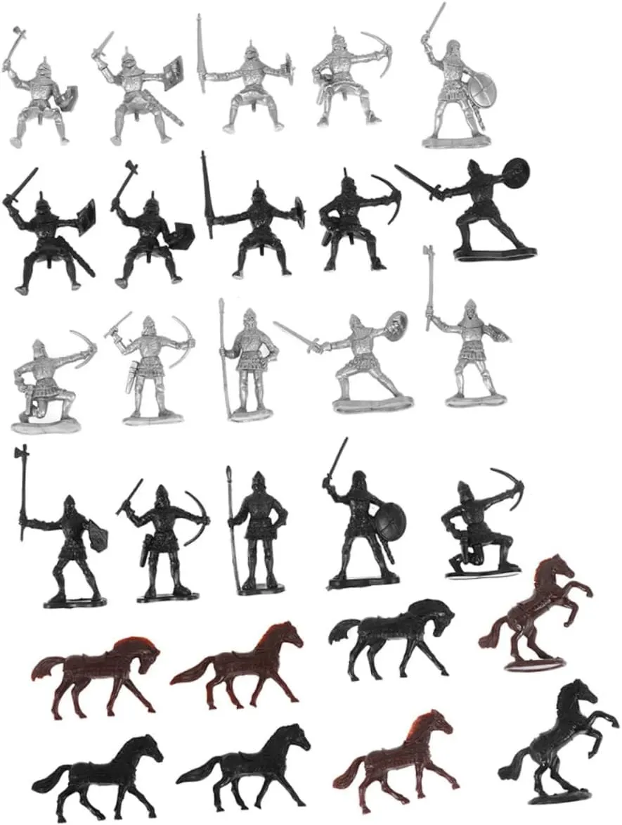 56Pcs Medieval Mini Soldier Includes Soldiers Horses Figures for Play Understanding Collectible Present Decor