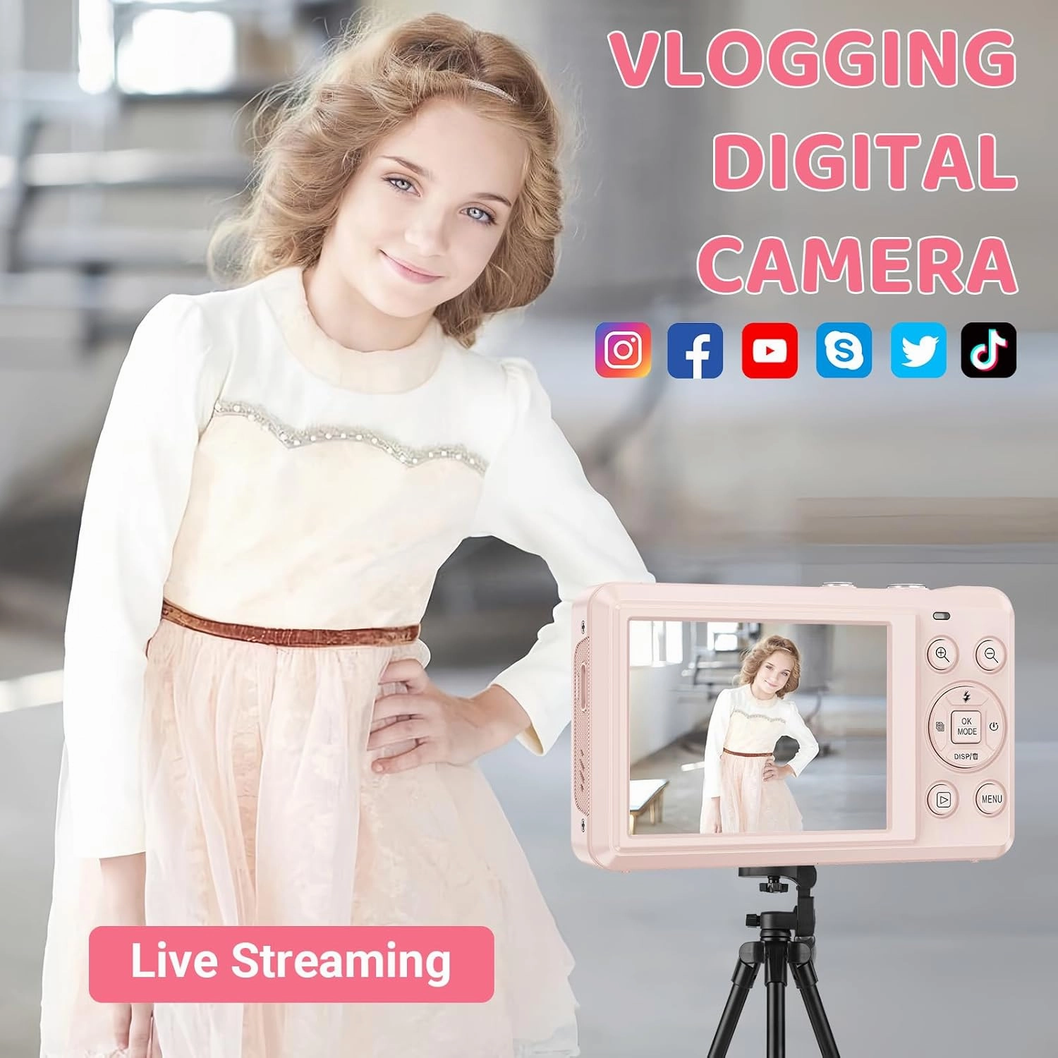 5K Digital Camera - 72MP Digital Cameras with 16X Zoom for Kids' Gifts - Autofocus Point and Shoot Digital Camera for Photography - UHD 2.8'' Screen Compact Portable Camera with 32GB SD Card(Pink)