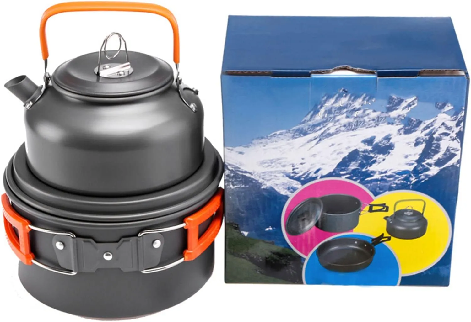 5PCs Camping Cookware Non-Stick Lightweight Portable Kettle Stainless Steel Forks Spoons Supplies for Outdoor Backpacking Picnic