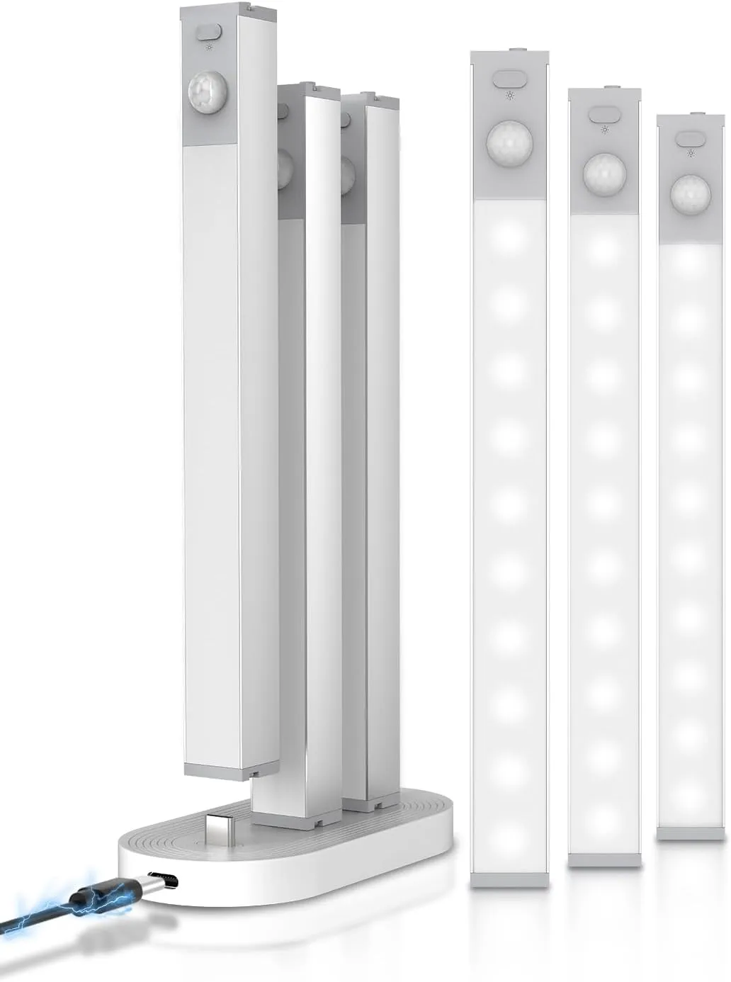 6 Pack Led Under Cabinet Lights Wireless with Charging Station, 7’’ Rechargeable Motion Sensor Light Indoor, Dimmable Closet Lights for Cabinets, Bookshelf, Stair, Hallway