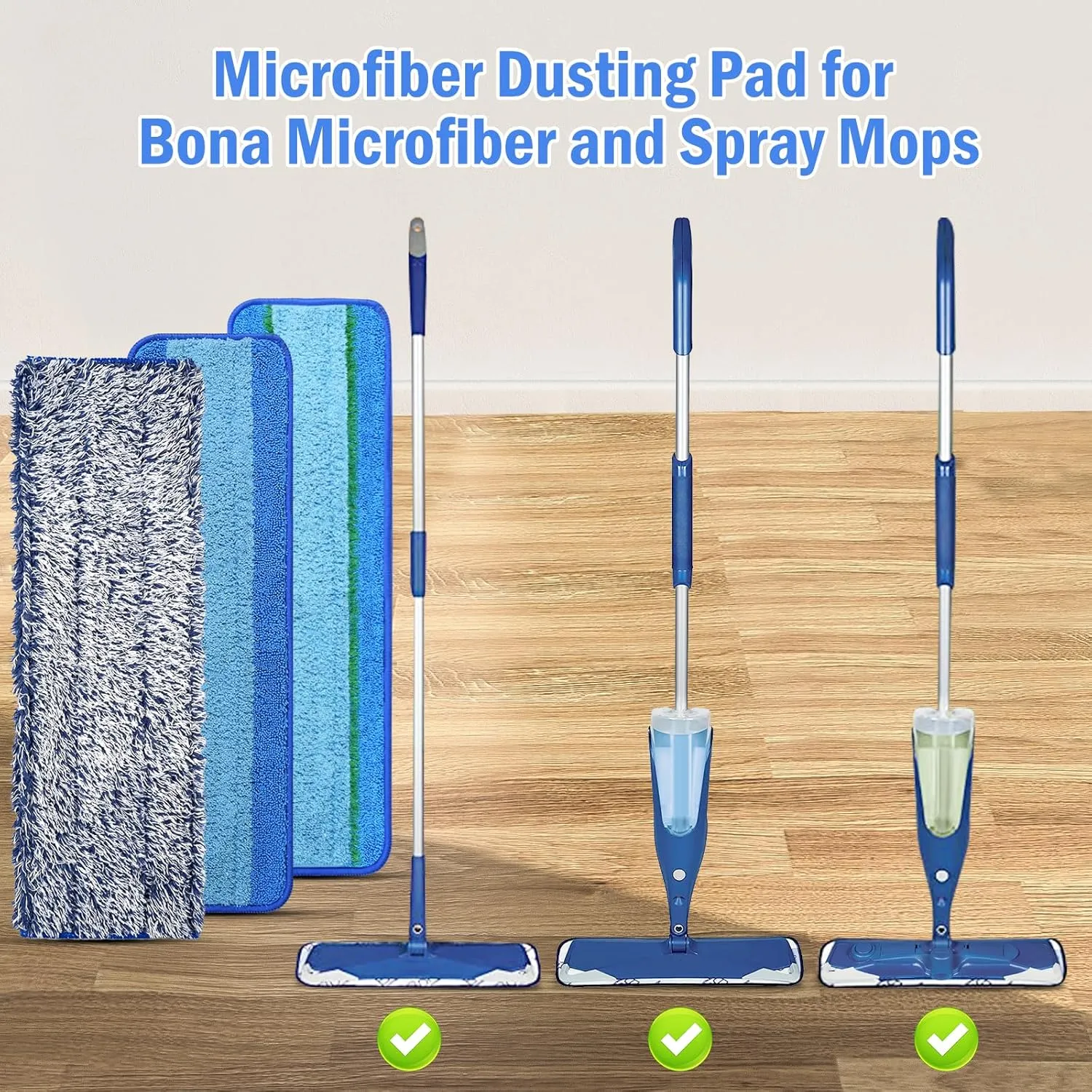6 Pack Reusable Microfiber Pad for Bona Mop, 6 Pack Value - Use with Bona Mops, Includes 2 Pack Dusting Pad, 2 Pack Cleaning Pad and 2 Pack Deep Clean Pad