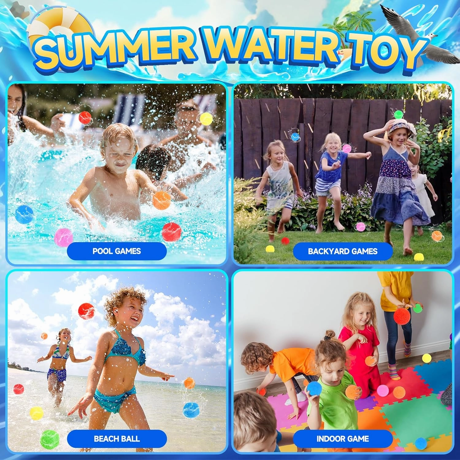 60 Pcs Reusable Water Balls, Reusable Water Balloons for Outdoor Toys and Games, Water Toys for Kids and Adults Boys and Girls - Summer Balls for Pool and Backyard Fun