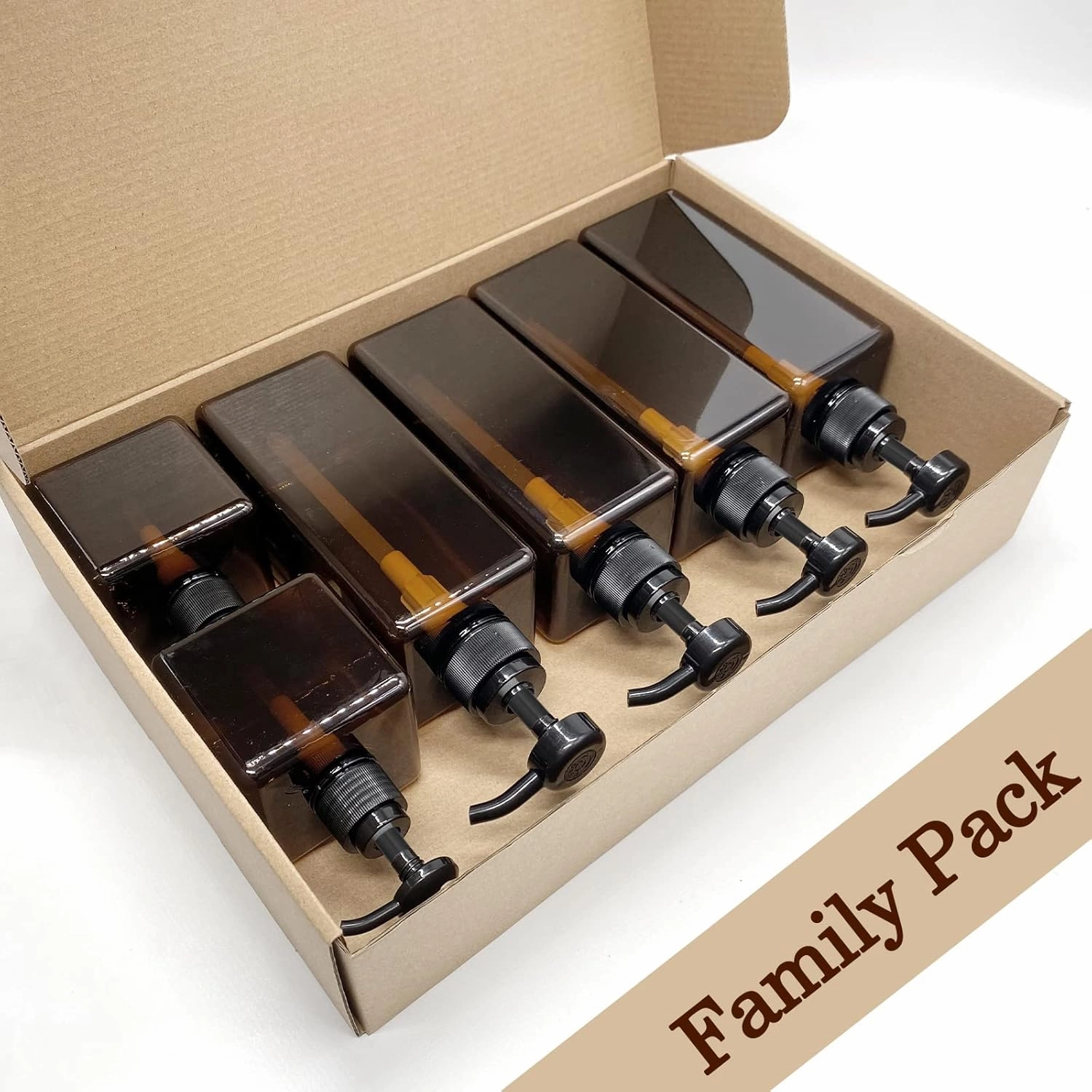 6 Pack Shampoo and Conditioner Dispenser Bottles - 4 Pack 22 Ounce and 2 Pack 8 Ounce Refillable Square Plastic Pump Bottles Shower Soap Dispenser for Shampoo Conditioner Body Wash (Amber)