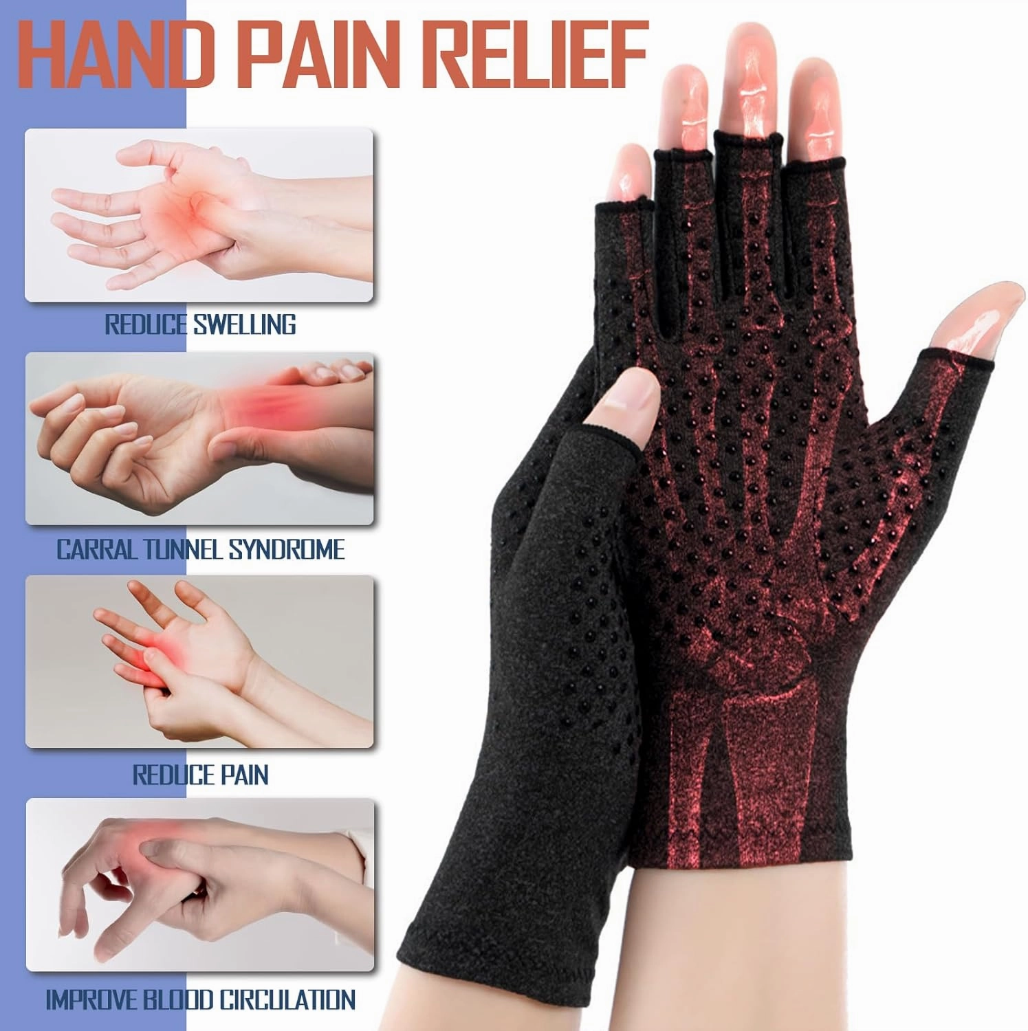 6 Pairs Arthritis Compression Gloves for Women Men Fingerless Hand Compression Gloves for Typing, Driving and Work