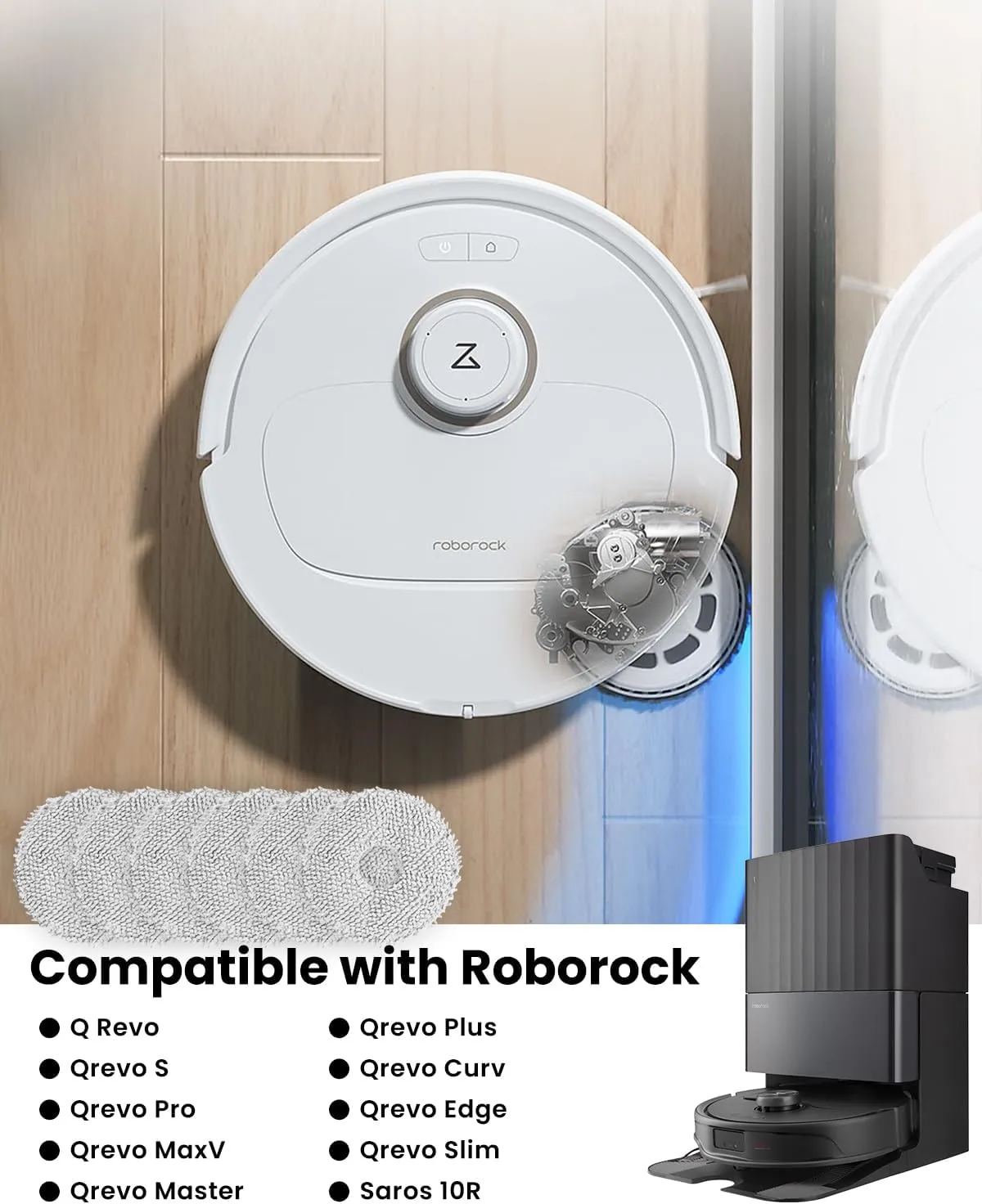 6Pcs Microfiber Mop Cloth Pad for Roborock Q Revo,Qrevo S,Qrevo Pro,Qrevo Plus,Qrevo Master,Qrevo Slim,Qrevo Curv,Qrevo Edge,Qrevo MaxV,Saros 10R Robot Vacuum, Washable Mopping Cloth Accessories
