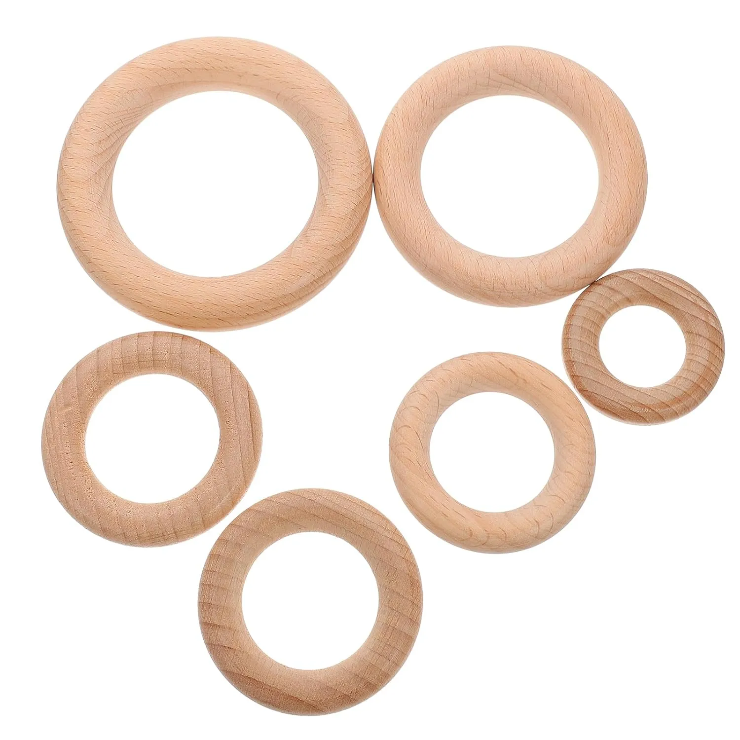 6pcs Molar Wooden Circle Newborn Wood Ring Teething Wood Ring Unfinished Wood Ring Infant Wood Ring Newborn Teether Wood Ring Wood Ring Circles Log Pendant Beech Baby