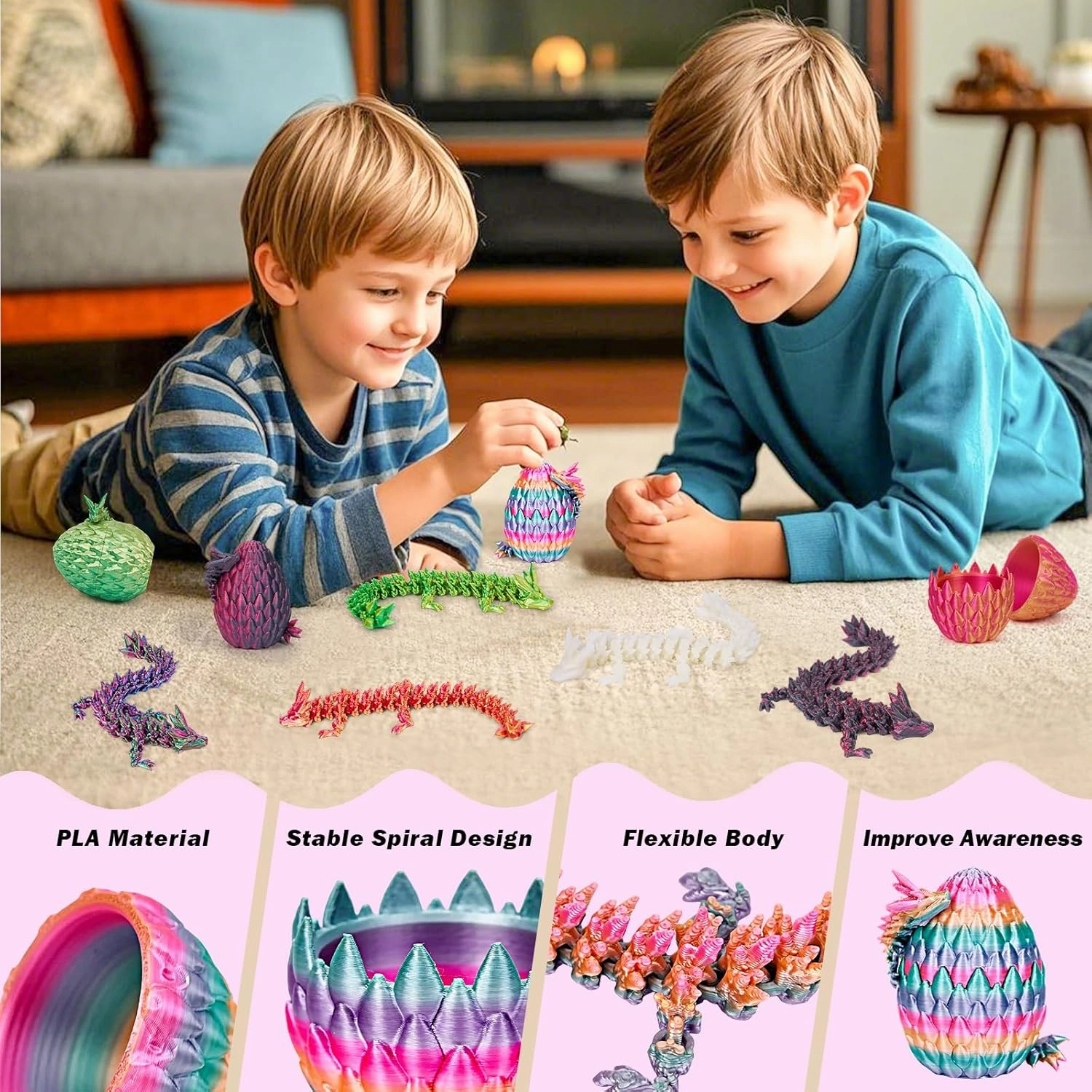 6PCS 3D Printed Dragon Egg, Mystery Dragon Eggs with Dragon Inside, 3D Printed Animals Dragon Toys for Kids, 3D Printer Dragon Eggs Kindergarten Graduation Gifts for Boys Girls