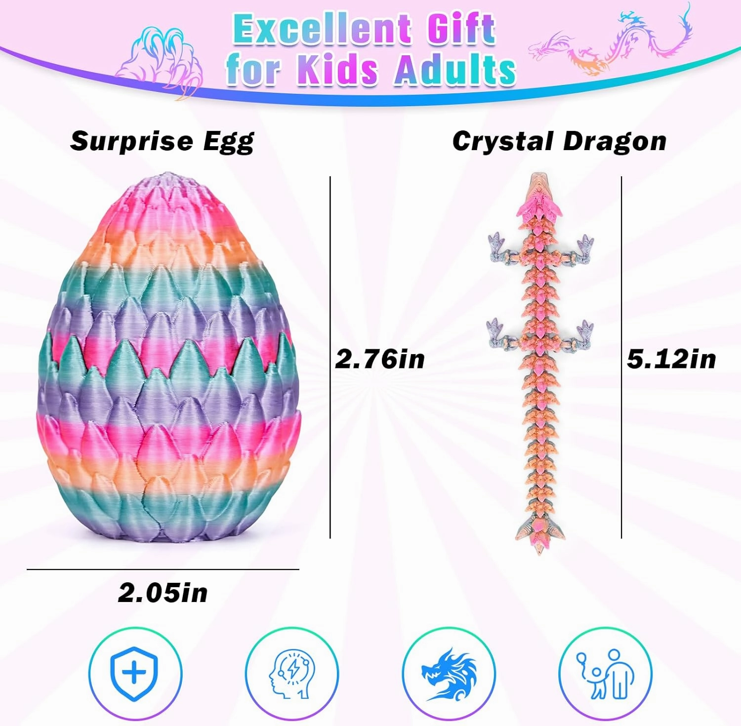 6PCS 3D Printed Dragon Egg, Mystery Dragon Eggs with Dragon Inside, 3D Printed Animals Dragon Toys for Kids, 3D Printer Dragon Eggs Kindergarten Graduation Gifts for Boys Girls
