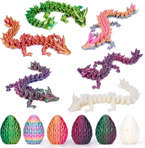 6PCS 3D Printed Dragon Egg, Mystery Dragon Eggs with Dragon Inside, 3D Printed Animals Dragon Toys for Kids, 3D Printer Dragon Eggs Kindergarten Graduation Gifts for Boys Girls