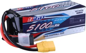 6S Lipo Battery 5100mAh 22.2V 60C Soft Pack with XT90 Plug for RC Airplane Quadcopter Helicopter Drone FPV Racing Hobby