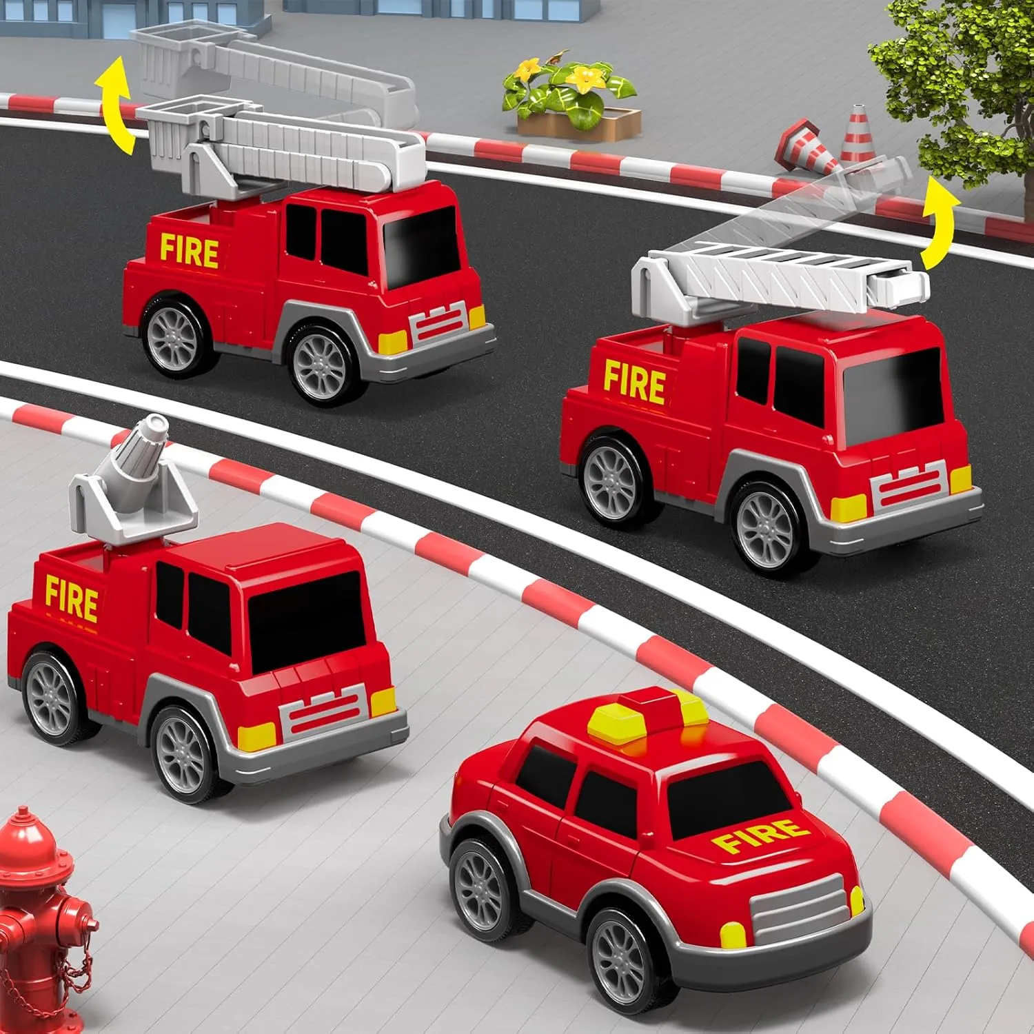 8 in 1 Fire Truck Cars for Toddlers 3-5, Boy Car Truck Toys with Playmat and Light Sound, Birthday Gifts for 3 4 5 6 Year Old Boy