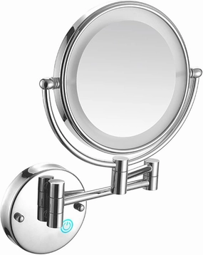 8-inch LED Wall-Mounted Makeup Mirror with Touch Switch, 360° Swivel, 7X Magnification, USB/Plug-in, Double-Sided, Extendable Arm(3X)