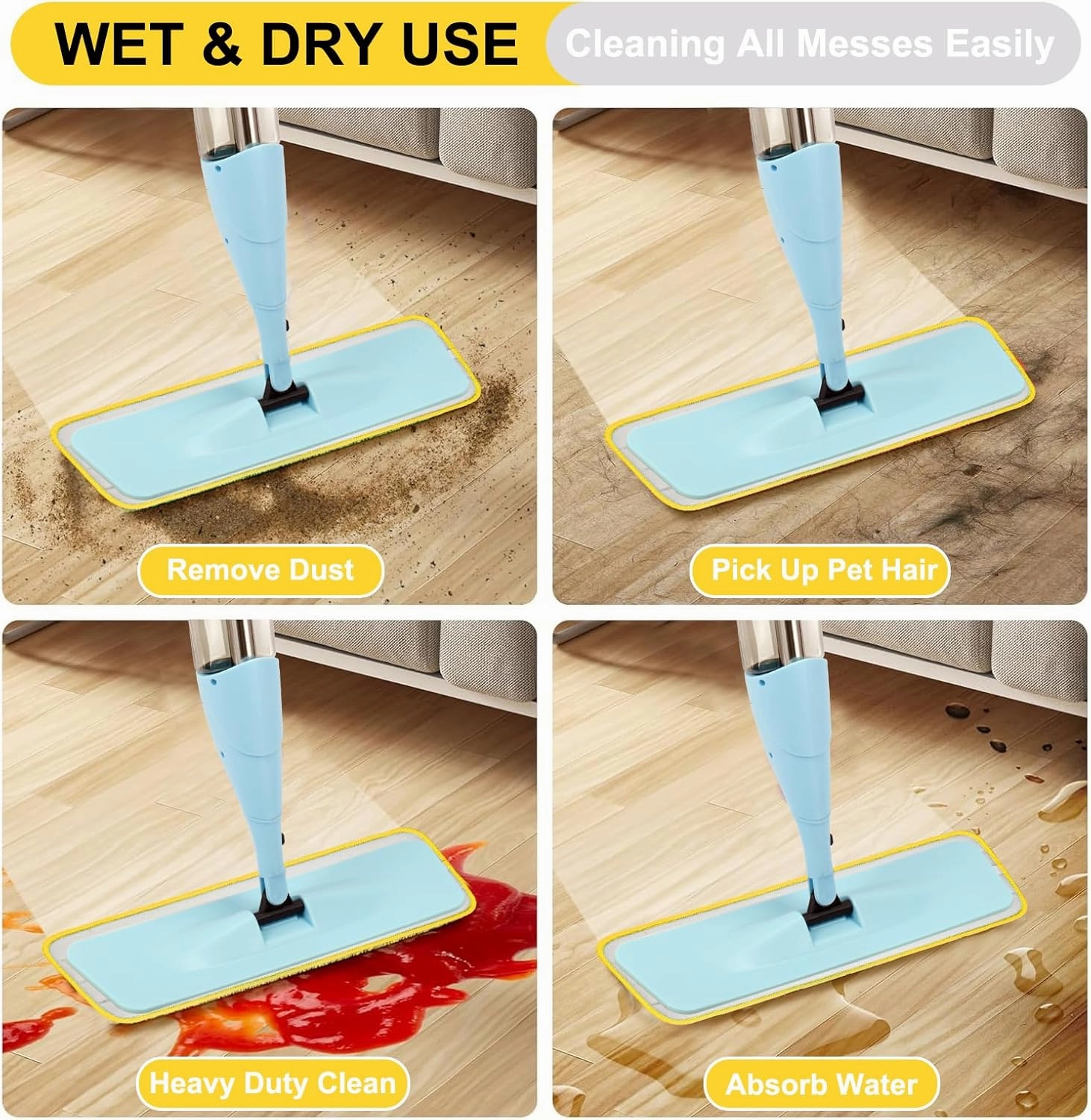 8 Pack 16.5 inch Reusable Mop Pads Microfiber Spray Mop Replacement Heads for Wet/Dry Mops Compatible with Bona Floor Care System