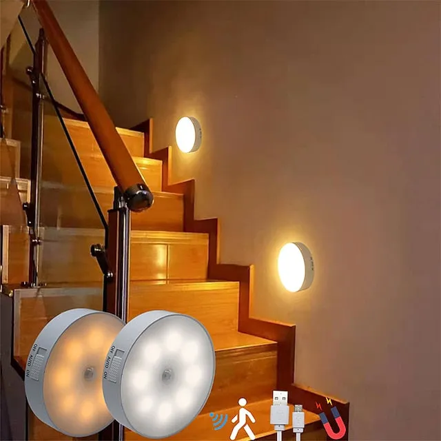 8LED Motion Sensor Night Light, USB Rechargeable Stair Cabinet Light Automatic On/Off, Ideal for Kitchen, Bedroom, Closet, Stairs and Hallway