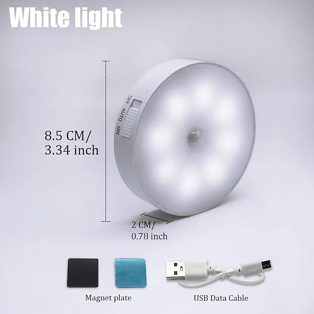8LED Motion Sensor Night Light, USB Rechargeable Stair Cabinet Light Automatic On/Off, Ideal for Kitchen, Bedroom, Closet, Stairs and Hallway
