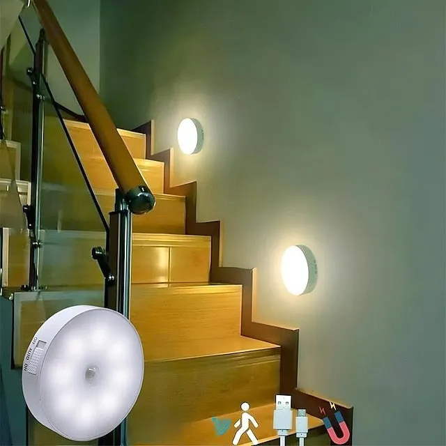 8LED Motion Sensor Night Light, USB Rechargeable Stair Cabinet Light Automatic On/Off, Ideal for Kitchen, Bedroom, Closet, Stairs and Hallway