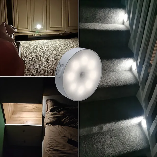 8LED Motion Sensor Night Light, USB Rechargeable Stair Cabinet Light Automatic On/Off, Ideal for Kitchen, Bedroom, Closet, Stairs and Hallway