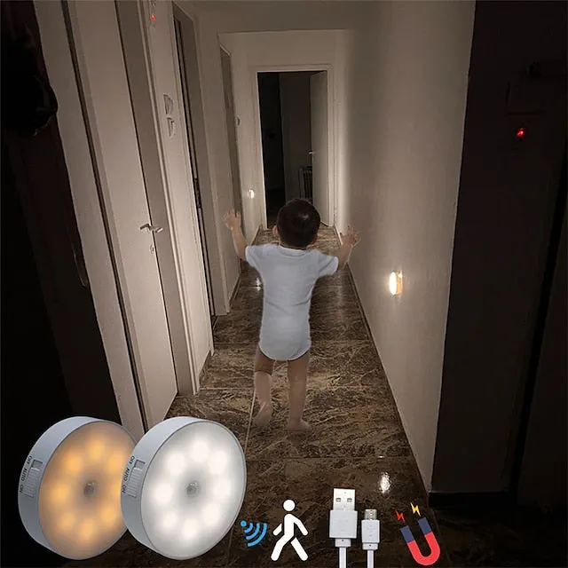 8LED Motion Sensor Night Light, USB Rechargeable Stair Cabinet Light Automatic On/Off, Ideal for Kitchen, Bedroom, Closet, Stairs and Hallway