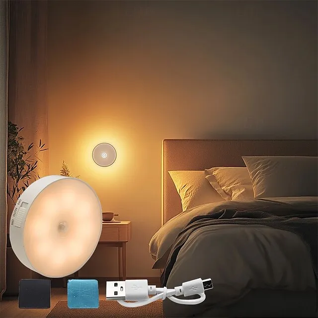 8LED Motion Sensor Night Light, USB Rechargeable Stair Cabinet Light Automatic On/Off, Ideal for Kitchen, Bedroom, Closet, Stairs and Hallway