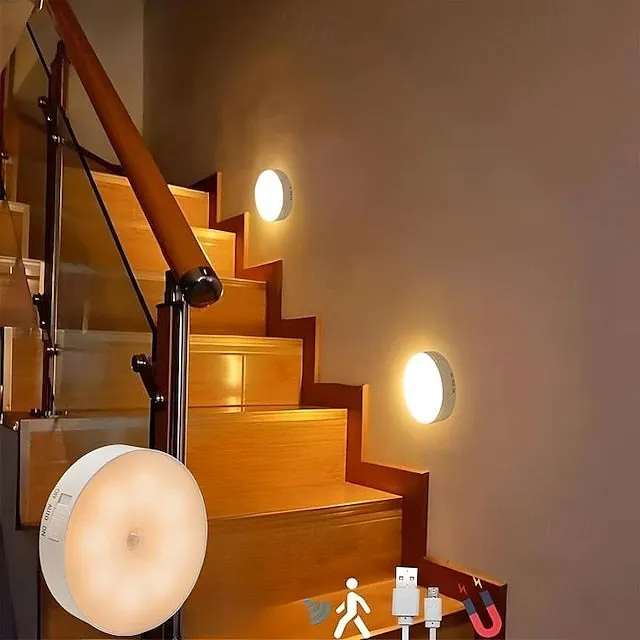 8LED Motion Sensor Night Light, USB Rechargeable Stair Cabinet Light Automatic On/Off, Ideal for Kitchen, Bedroom, Closet, Stairs and Hallway