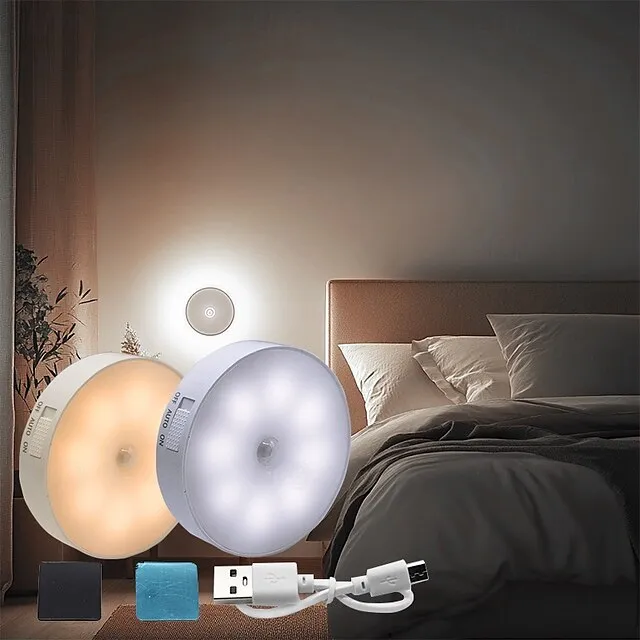 8LED Motion Sensor Night Light, USB Rechargeable Stair Cabinet Light Automatic On/Off, Ideal for Kitchen, Bedroom, Closet, Stairs and Hallway