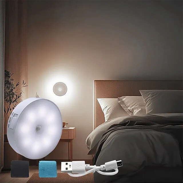 8LED Motion Sensor Night Light, USB Rechargeable Stair Cabinet Light Automatic On/Off, Ideal for Kitchen, Bedroom, Closet, Stairs and Hallway