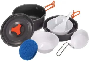 8Pcs/ Set Portable Outdoor Cooking Non-Stick Pots Pans Portable Outdoor Camping Hiking Cooking Set Cookware Travel Tableware