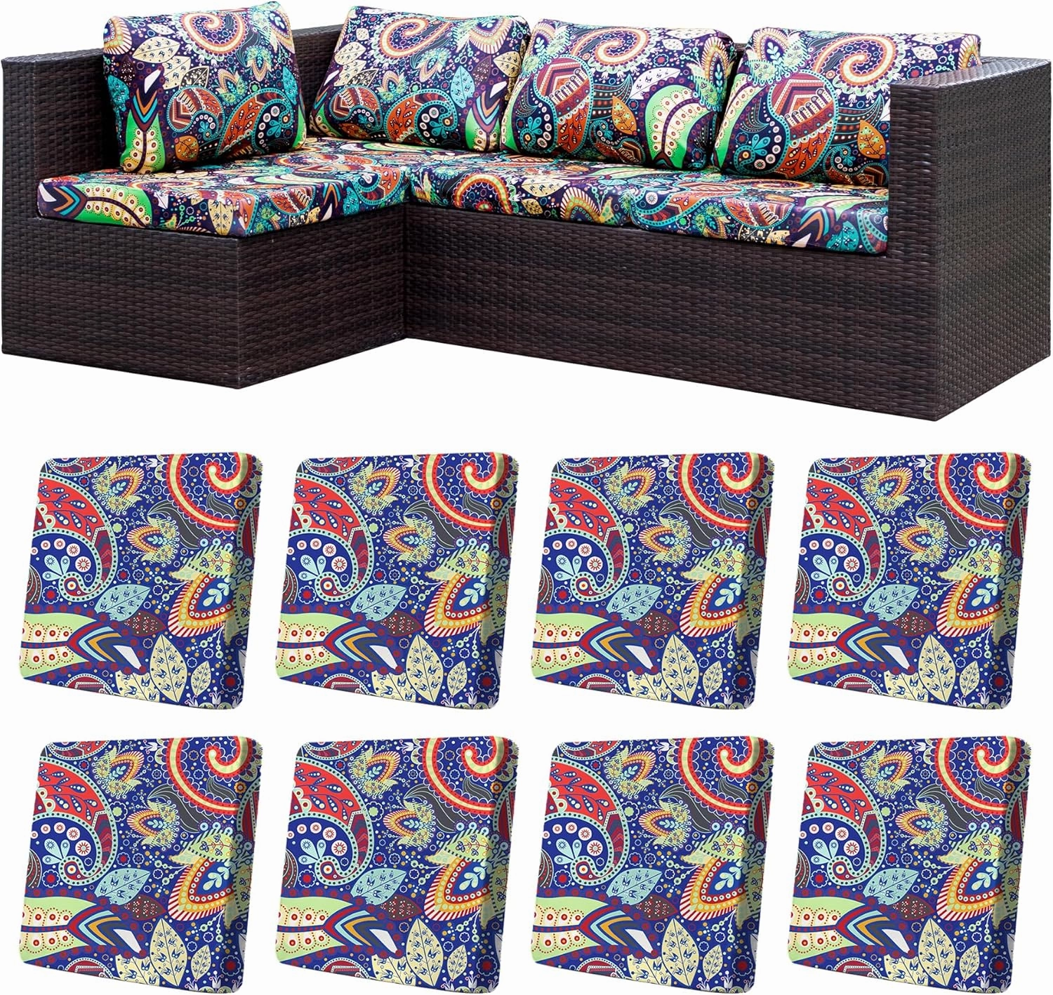 8Pcs Stretch Patio Cushion Covers,Outdoor Couch Covers Replacement,Outdoor Couch & Sofa Slipcovers,for Patio Furniture Cushion Covers,Washable Reusable urniture Protector (Rococo,Cover Only)