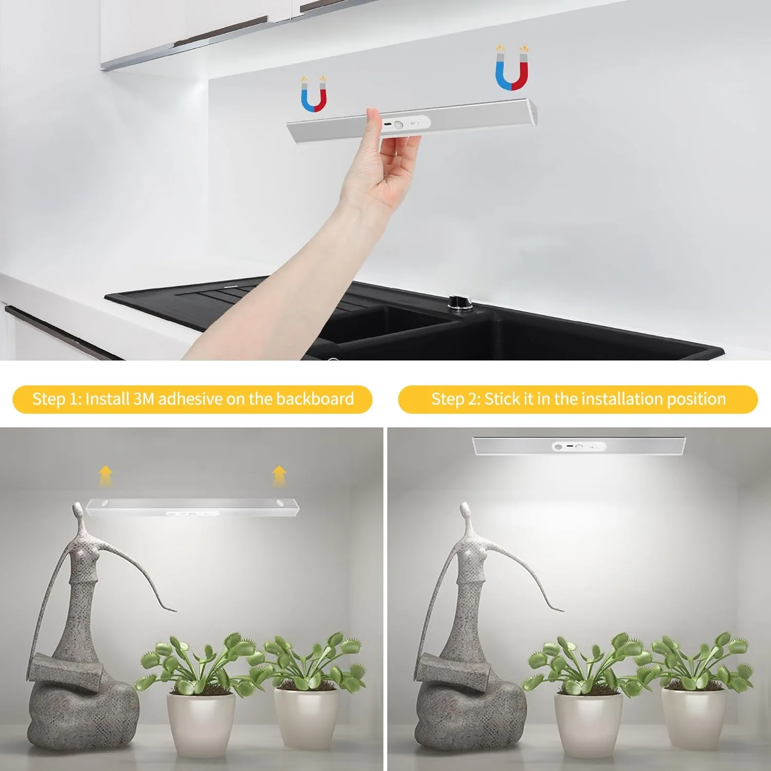 90 LED Under Cabinet Lighting Wireless with Remote and Motion Sensor Indoor,3000 mAh Rechargeable Closet Lights with 3 CCT and Dimmable,Under Counter Light for Kitchen,Stairways(1 Pack,18inch)