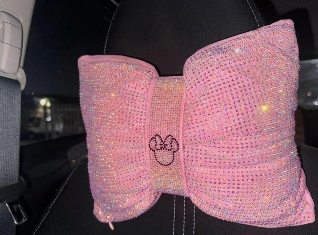 (2PACK) ULTRA BLING CAR PILLOW BOWKNOT HEADREST MINNIE (PINK)