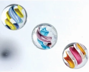 ~Set of 3 HELTER SKELTER 16mm Handmade Art Glass Marbles Clear/Blue/Yellow/Pink/Orange Swirl Cat's Eye Home Decor/vase Filler/Aquarium