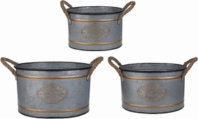 A and B Home 14.4", 12.8" and 11" L Gold and Silver Galvanized Sheet Indoor/Outdoor Decorative Nesting Pots (Set of 3), Garden Accent, Home Décor