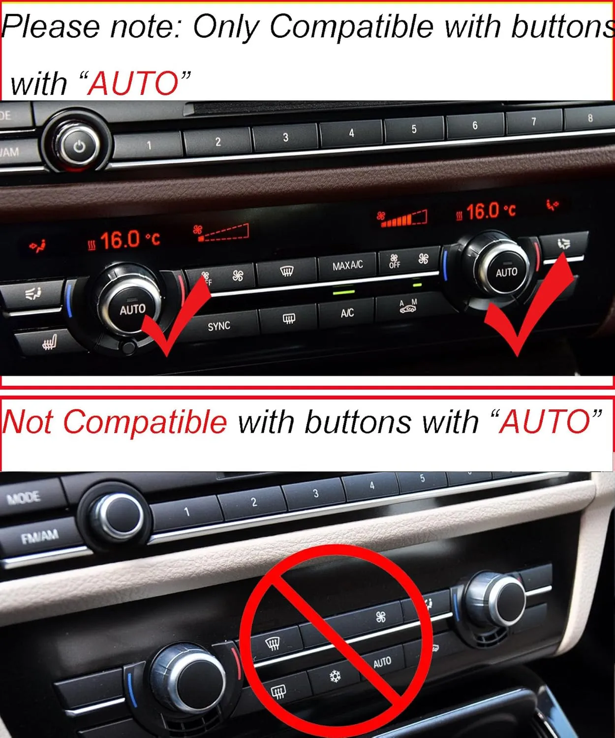 AC Air Conditioning Climate Control Button & Radio Volume Knob Switch Ring Covers Compatible with BMW 5 6 7 X5 X6 Series F10 F11 F18 F12 F13 F01 F02 F15 F16 with AUTO Button (Silver)