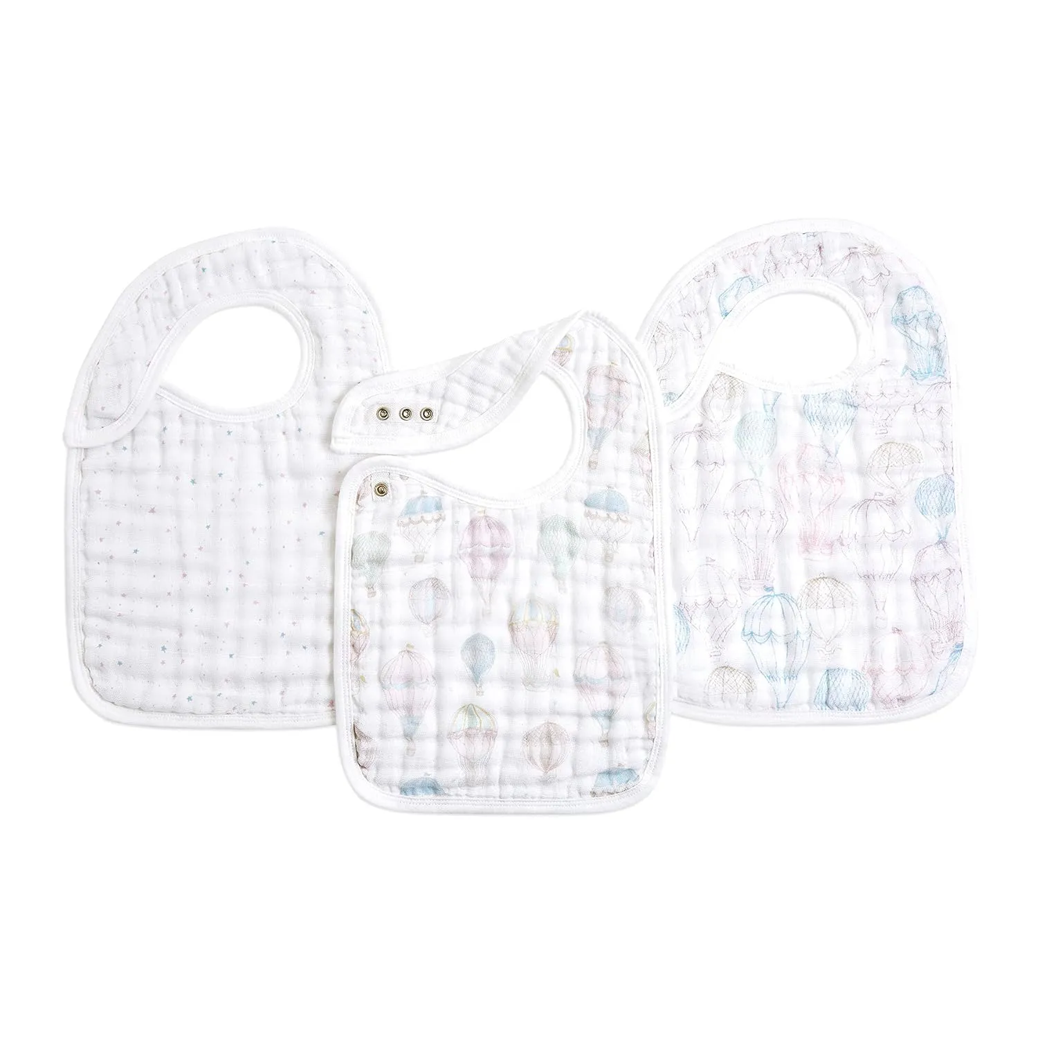 aden   anais 100% Cotton Muslin Snap Bib – Super Absorbent, Soft 3-Layer Baby Bib for Boys & Girls with Adjustable Snap-Closure for Teething, Eating, Drooling, 3-Pack, Above the Clouds