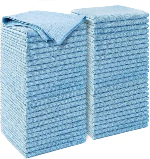 AIDEA Microfiber Cleaning Cloth, 50PK, Blue Shop Rags, Microfiber Towels for Cars, Dusting Cloth Lint Free Rags, Absorbent Towels for SUVs, House, Kitchen, Mechanic, Workshops, 12"×12"