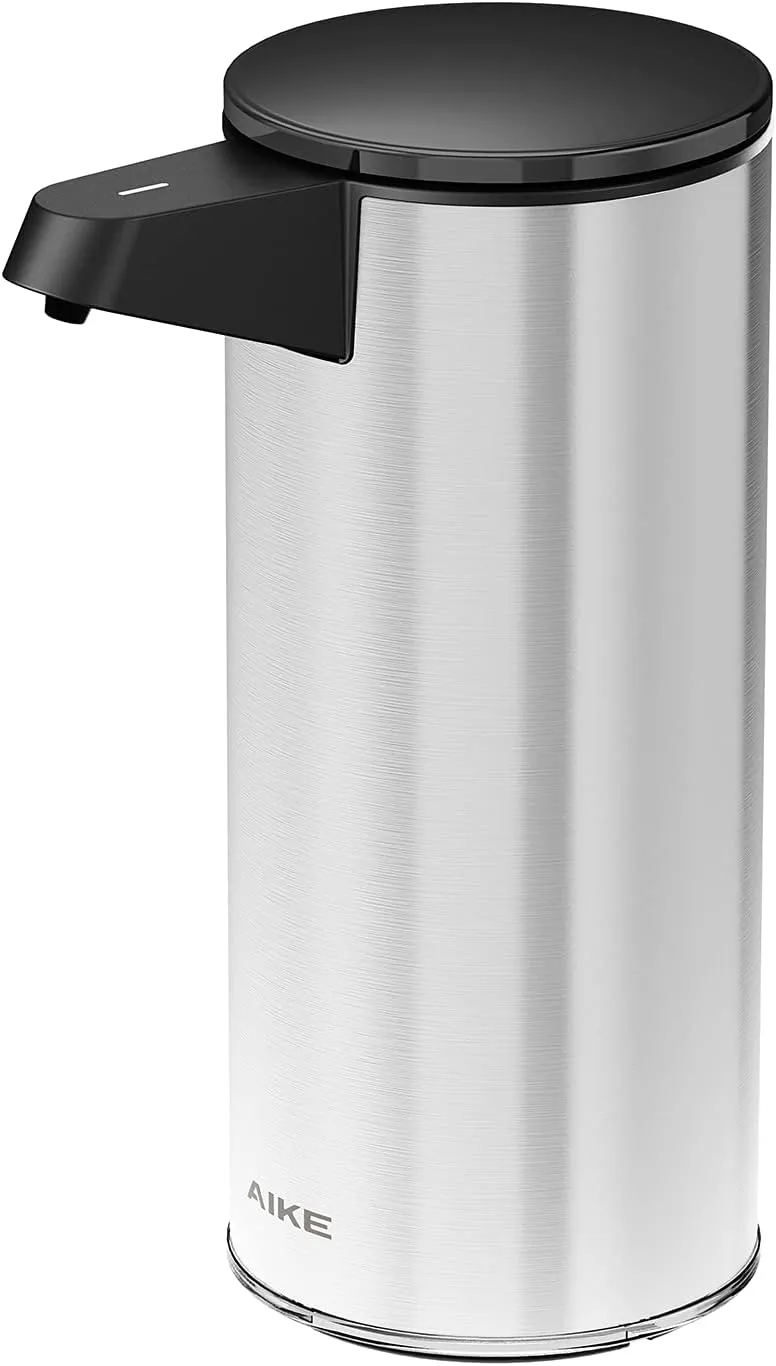AIKE 9.5 oz. Rechargeable Automatic Sensor Liquid Soap Dispenser Pump, Brushed Stainless Steel, Model AK1333
