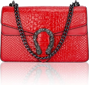 Aiqudou Crossbody Bag and Satchel Purse for Women - Fashion Snake Print Chain Purse Luxury PU Leather HandBag